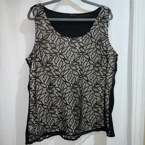 Ann Taylor lace overlay blouse Sz XL Sleeveless scoop neck lined